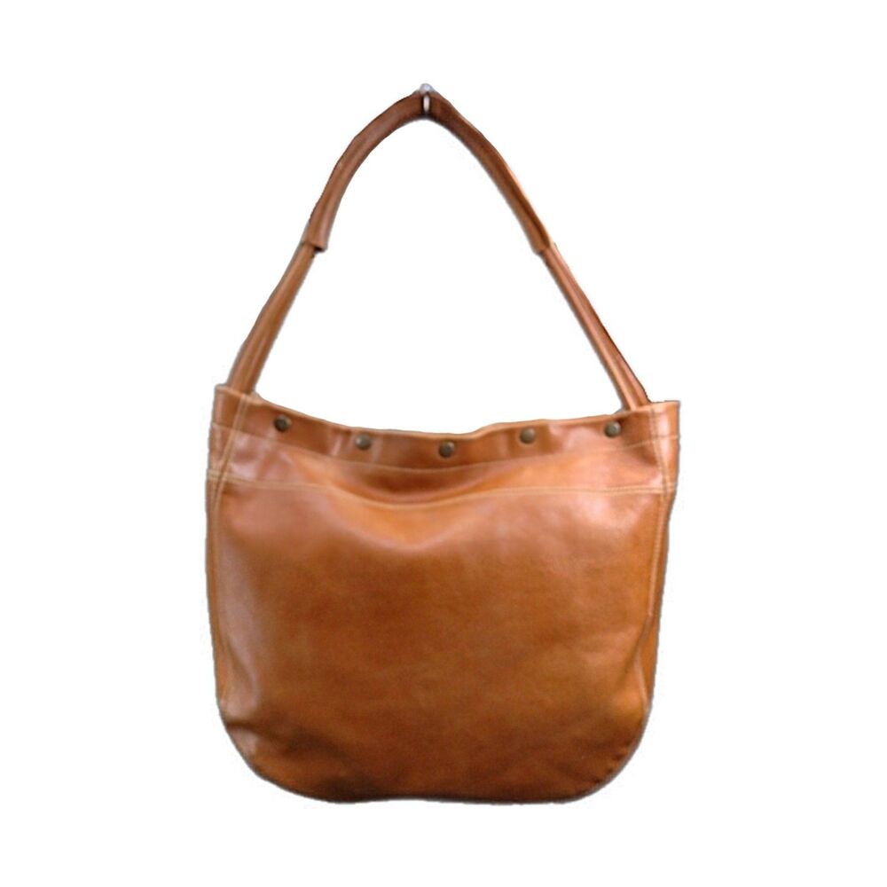 Furla Large Leather Shoulder Bag Camel Tan Studded Italy Y2K 2000s Tote